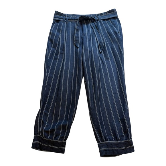Banana Republic Avery Navy Striped Linen Blend Cropped Trouser Pants - Size 6 - Picture 2 of 13